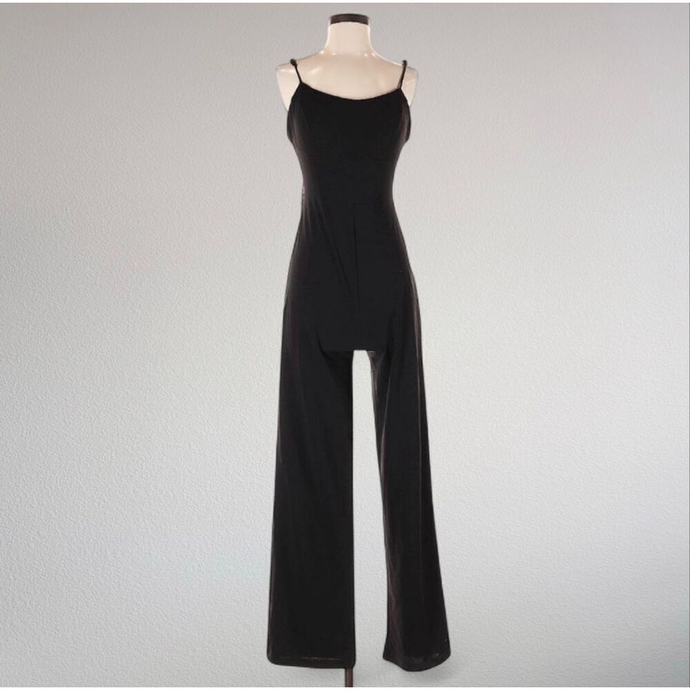 Vintage Y2K Teeze Me Black Flare Wide Leg Jumpsuit Tie XS Small